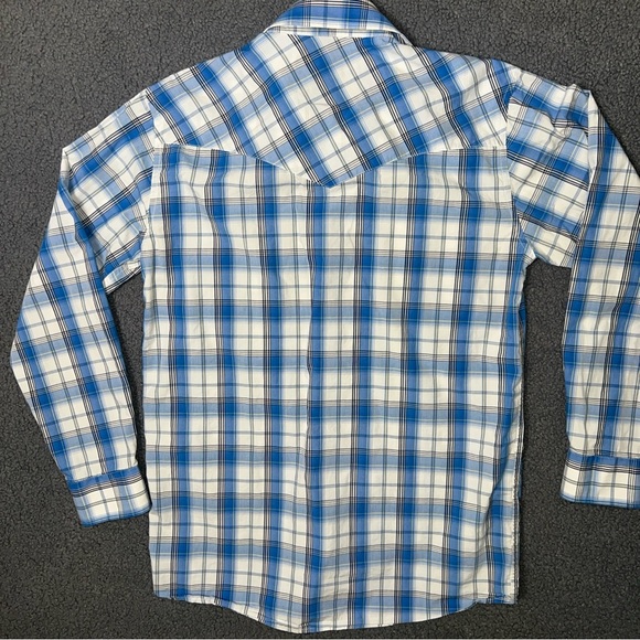 Cowboy Legend Mens Shirt Western Blue White Plaid Pearl Snap Long Sleeve Size M - Picture 7 of 7